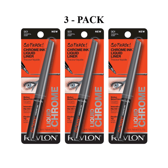 901 Gunmetal, Revlon So Fierce! Chrome Ink Liquid Eyeliner, 0.03 oz, 3 PACK