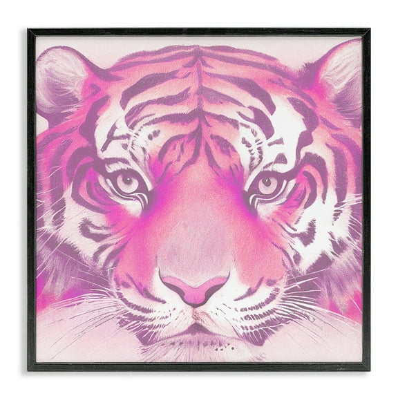 Stupell Industries Pink Tiger Face Animals Painting Black Framed Art Print Wall Art, 12 x 12