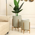 thumbnail image 2 of LuxenHome Set of 2 Gray Honeycomb Metal Cachepot Planters with Gold Stands, 2 of 12