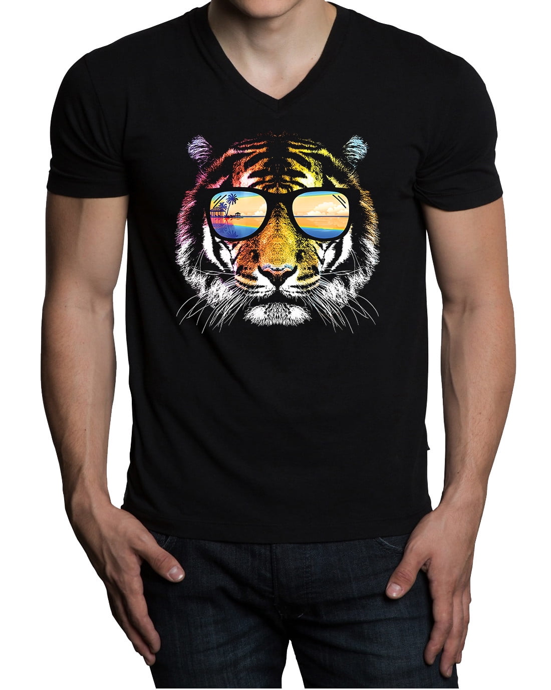 Men's Summer Tiger Black V-Neck T-Shirt X-Large Black - Walmart.com