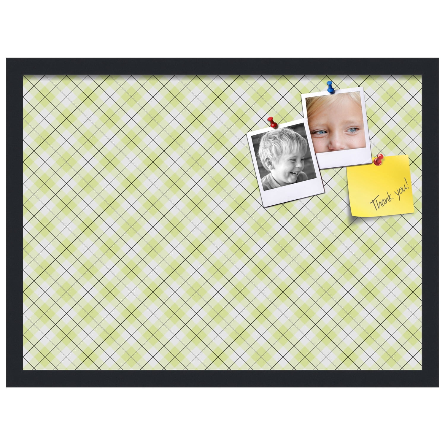 PinPix ArtToFrames 21x15 Custom Cork Bulletin Board Argyle Light Yellow   Poster Board Has a Fabric Style Canvas Finish, Framed in Satin Black (PinPix-642)