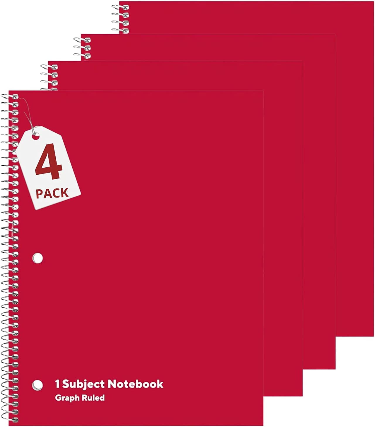 4 books / pack 100 Ct. Quad-Ruled 4-1" Spiral Notebook Assorted color