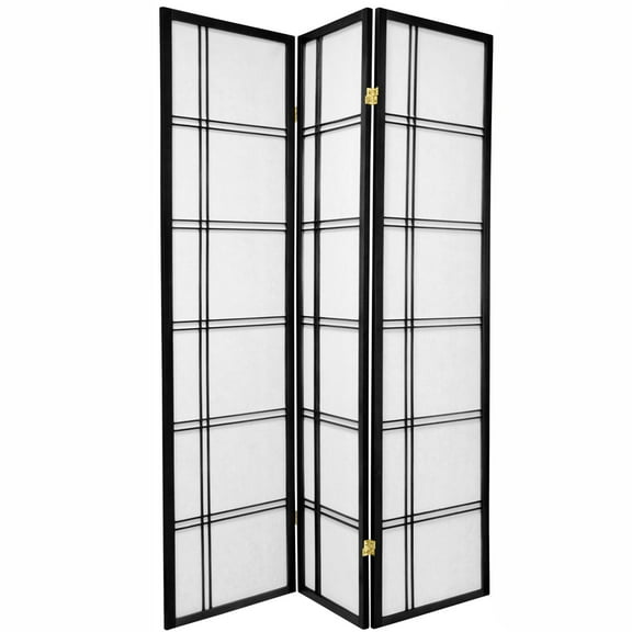 6 ft. Tall Double Cross Shoji Screen - Black - 3 Panels