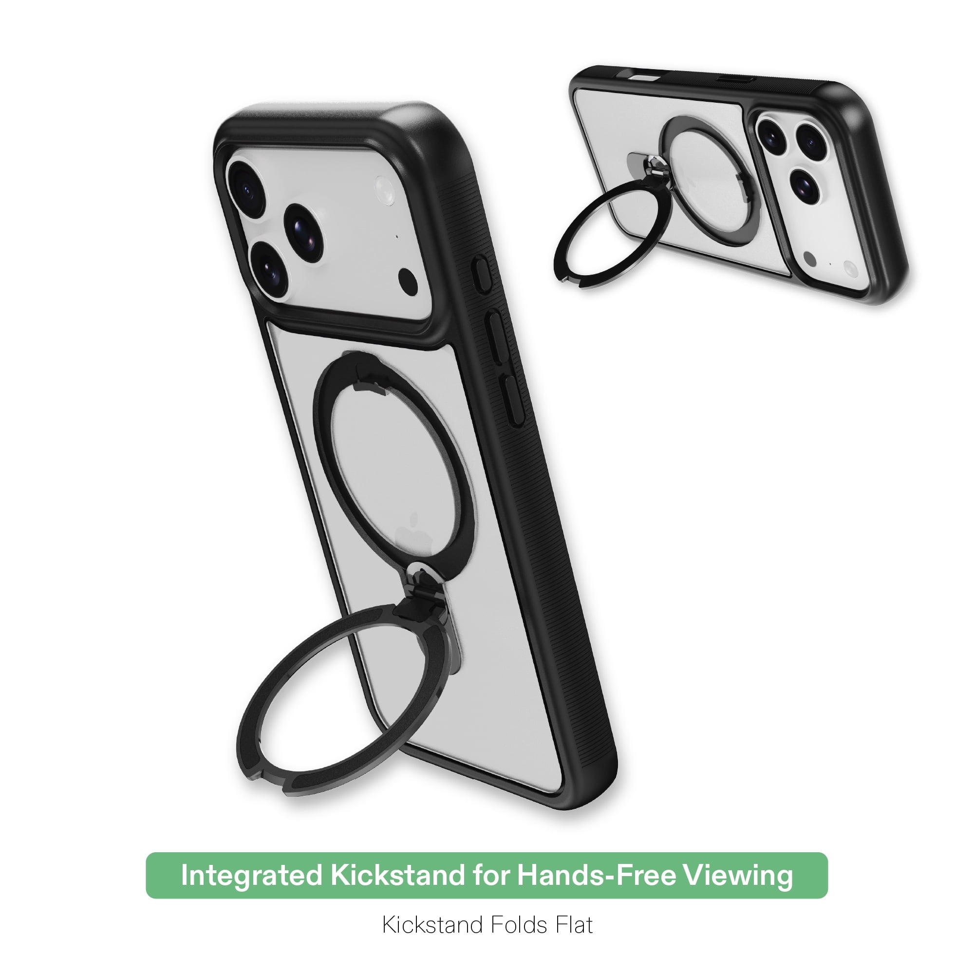 onn Phone Case with Ring Kickstand for iPhone 18 Pro Max / 17 Pro Max, MagSafe Compatible, Rotating Kickstand - Frosted Clear/Black