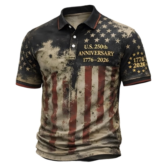 CONZONE 250Th Anniversary Usa Mens Polo Shirt Short Sleeve Independence Day Polo Shirt for Men Patriotic Usa Star Striped Graphic Breathable Loose Fit Cozy 4Th Of July Golf Shirts