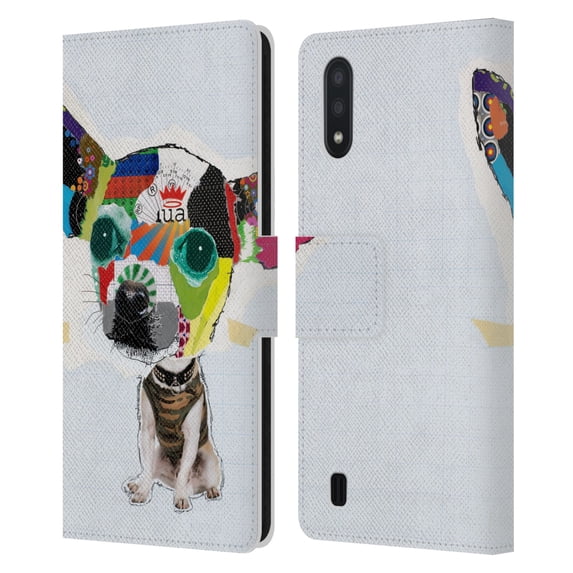 Head Case Designs Officially Licensed Michel Keck Dogs 3 Chihuahua 2 Leather Book Wallet Case Cover Compatible with Samsung Galaxy A01 (2020)