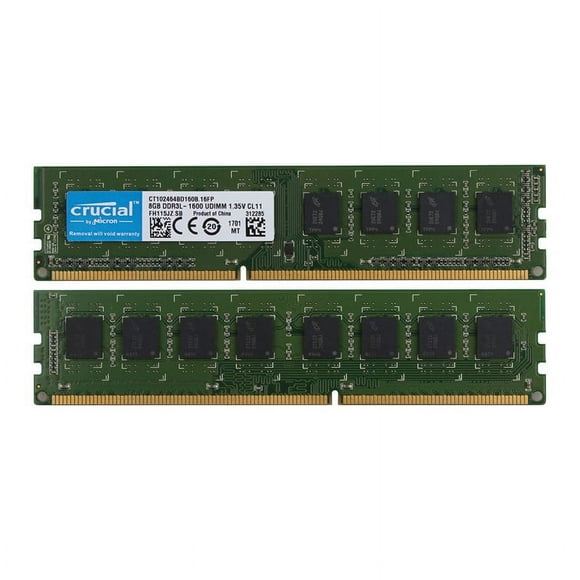 Crucial 16GB 2x 8GB DDR3 1600Mhz PC3-12800U DESKTOP Memory RAM DDR3L-12800 UDIMM