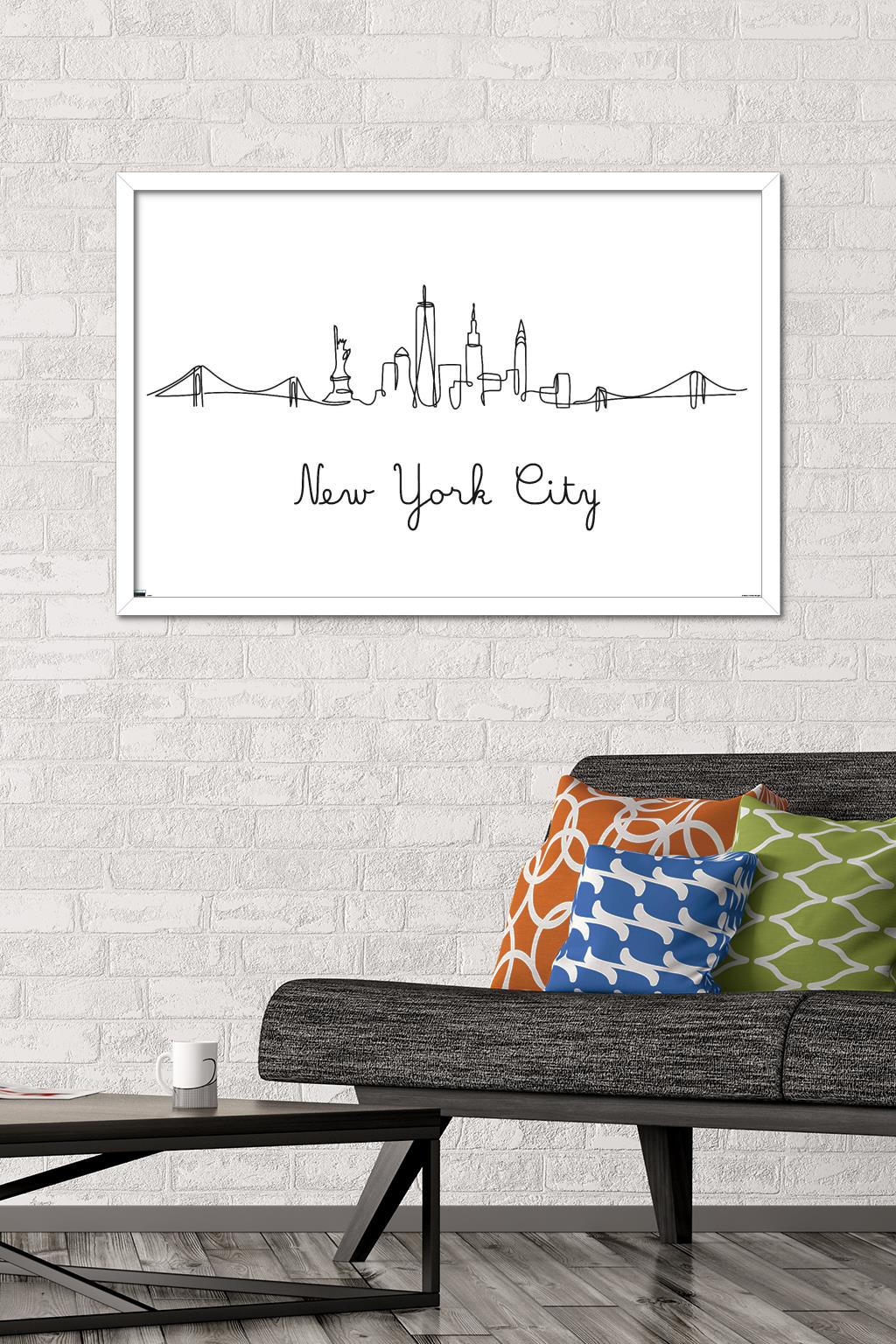 Line Art Skyline - New York City Wall Poster, 22.375" x 34", Framed