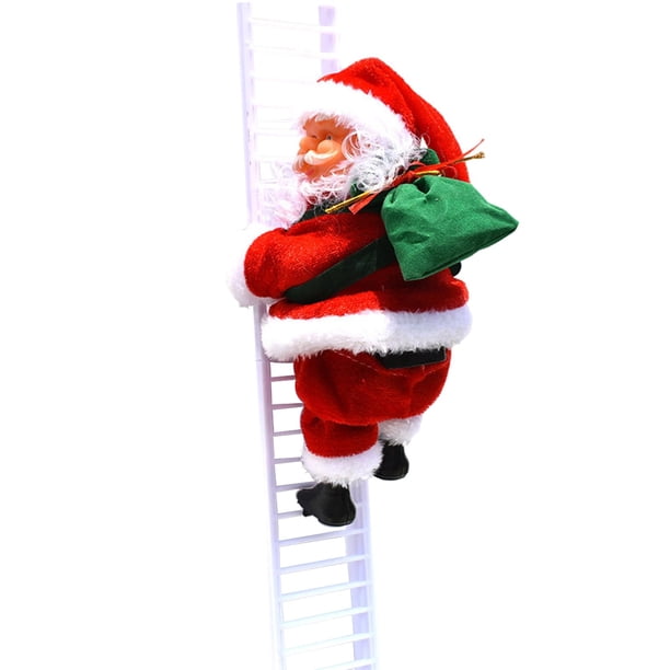 Decoración de escalera de cuerda de juguete de Papá Noel de escalada eléctrica, muñeca colgante de Nad que cuelga hacia arriba y hacia ab blanco Sunnimix Elétrico Santa Claus