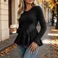 thumbnail image 4 of QIYAGBSA Peplum Sweaters for Women Ribbed Knit Long Sleeve Crew Neck Fitted Flared Hem Solid Color Casual Fall Pullover for Office Work and Weekend Outfits, 4 of 7