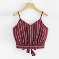 thumbnail image 4 of Crop Top Mignon pour Femmes Auto-Noué Dos Col en V Rayé Cami Top Blouse, 4 of 4
