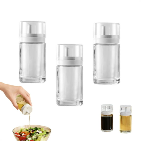 Dingrich 3-Pack Leakproof Glass Oil & Vinegar Dispensing Bottles, 3.4oz(100ml) Visible Olive Oil Bottle with Lid, 2"x4.5" Small Soy Sauce Dispenser Set for Kitchen, RVs, Picnic, BBQ Use