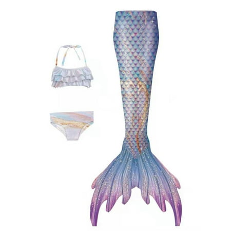 

wybzd Kids Girls Summer 3pcs Mermaid Swimsuit Mermaid Tails Swimming Bikini Bathing Suit Beachwear