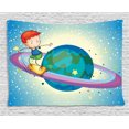 thumbnail image 1 of Kids Sports Tapestry, Fantasy Boy Skateboarding on Rings of Saturn Sci Fi Cosmos Planetary Playroom, Wall Hanging for Bedroom Living Room Dorm Decor, 60W X 40L Inches, Multicolor, by Ambesonne, 1 of 2