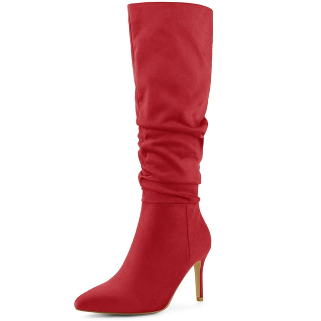 BLISSFUL STEP Bottes à Talon Aiguille à Bout Pointu pour Femmes Rouges (Taille 9.5)
