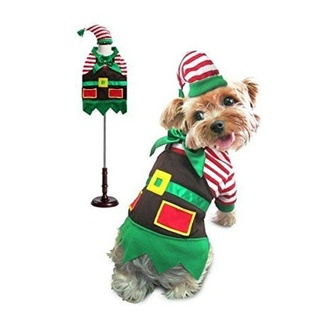 Santa's Elf Christmas Holiday Theme Dog Costume Stripe Shirt Apron Matching Hat (Size