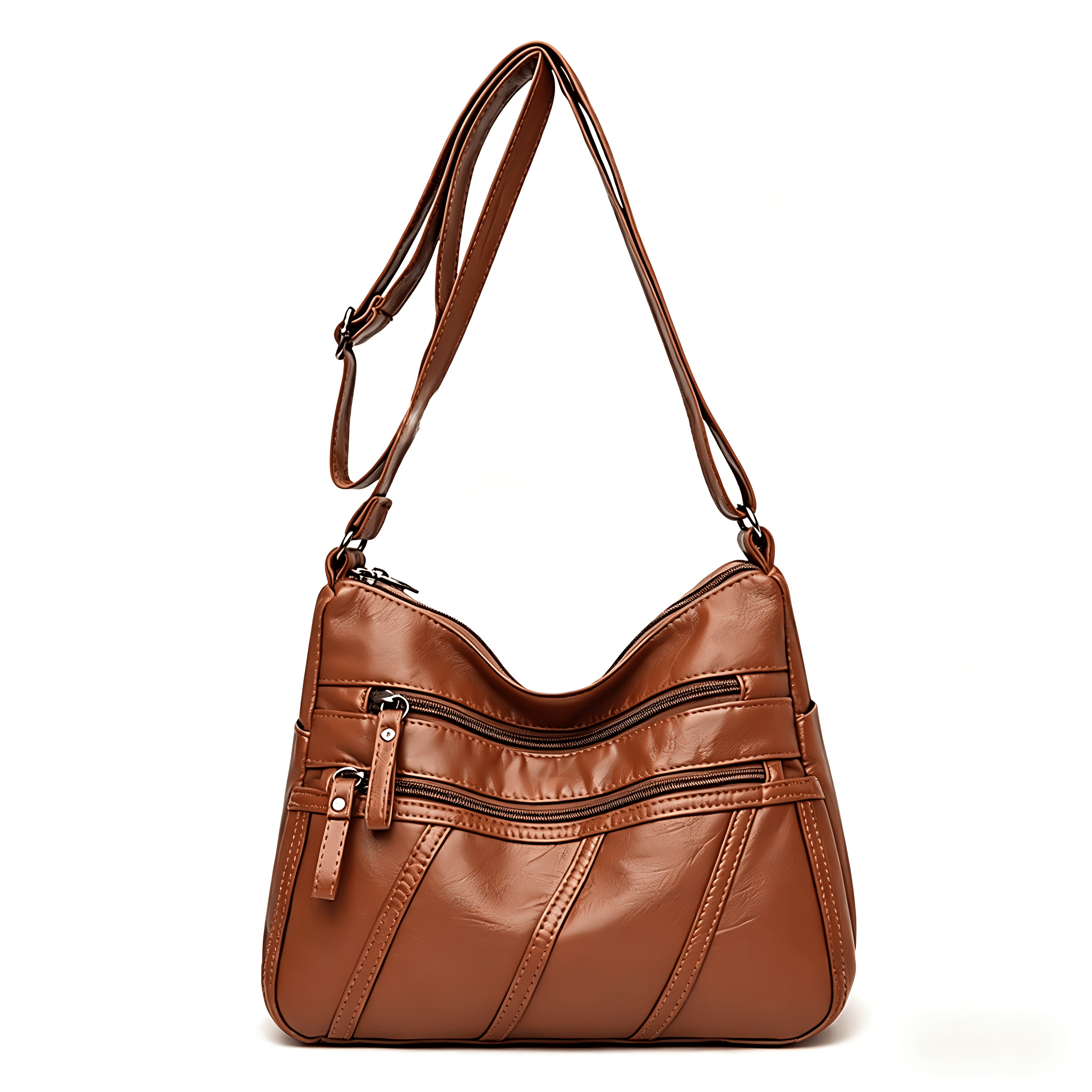 FIDAC Women's Shoulder Bag PU Leather Solid Multi Pocket Crossbody Bag, Brown, 1-Piece