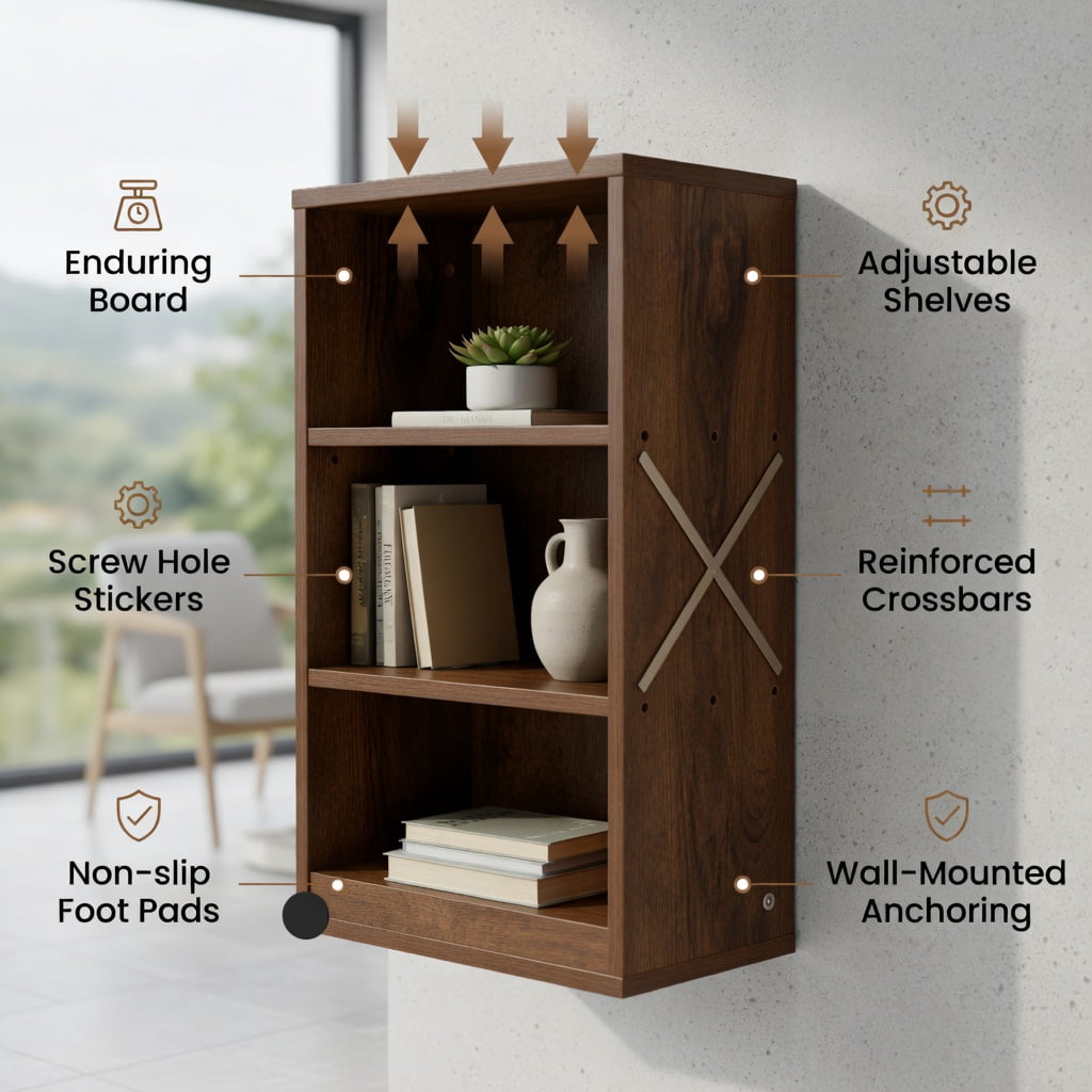 Topcobe 2-Cube Bookcase Floor Standing Open Bookshelf with 5-Position Adjustable Shelf, Corner Bookshelf, Storage Shelf, Book Organizer-Brown