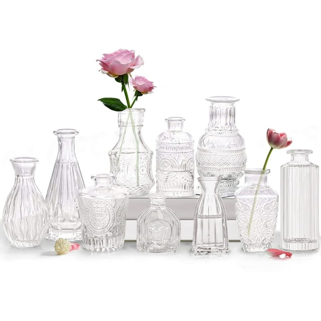 Juego de 10 jarrones pequeños de cristal con forma de flor Bud Vases QLOFEI