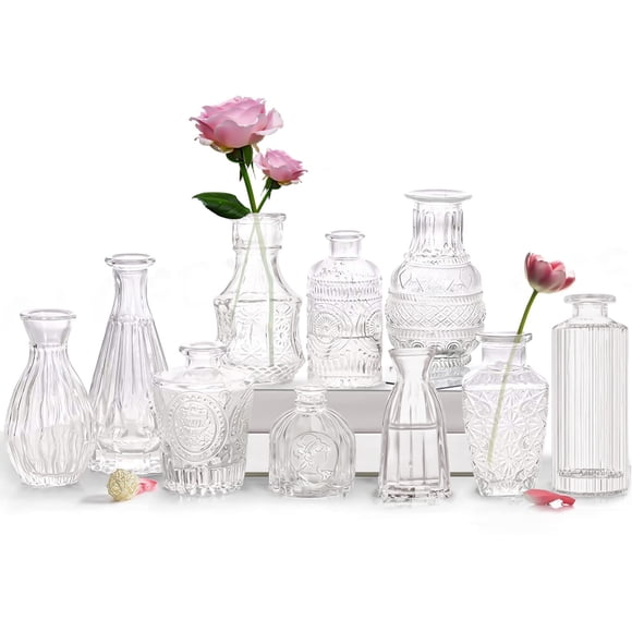 Juego de 10 jarrones pequeños de cristal con forma de flor Bud Vases QLOFEI