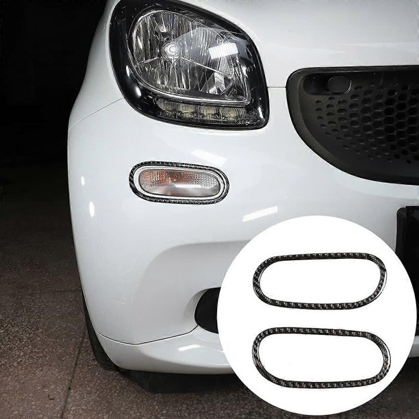 100% Real Carbon Fiber Car Front Fog Light Decorative Frame Trim Cover 2pcs For Benz Smart 453 Fortwo Forfour 2016-2021 Car Accessories