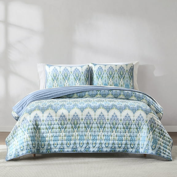 Lush Decor Ikat Drops Quilt 3 Piece Set King/ Cal King Teal - Blue Quilt - Colorful Bedding Set - Eclectic Design - Modern Boho Decor