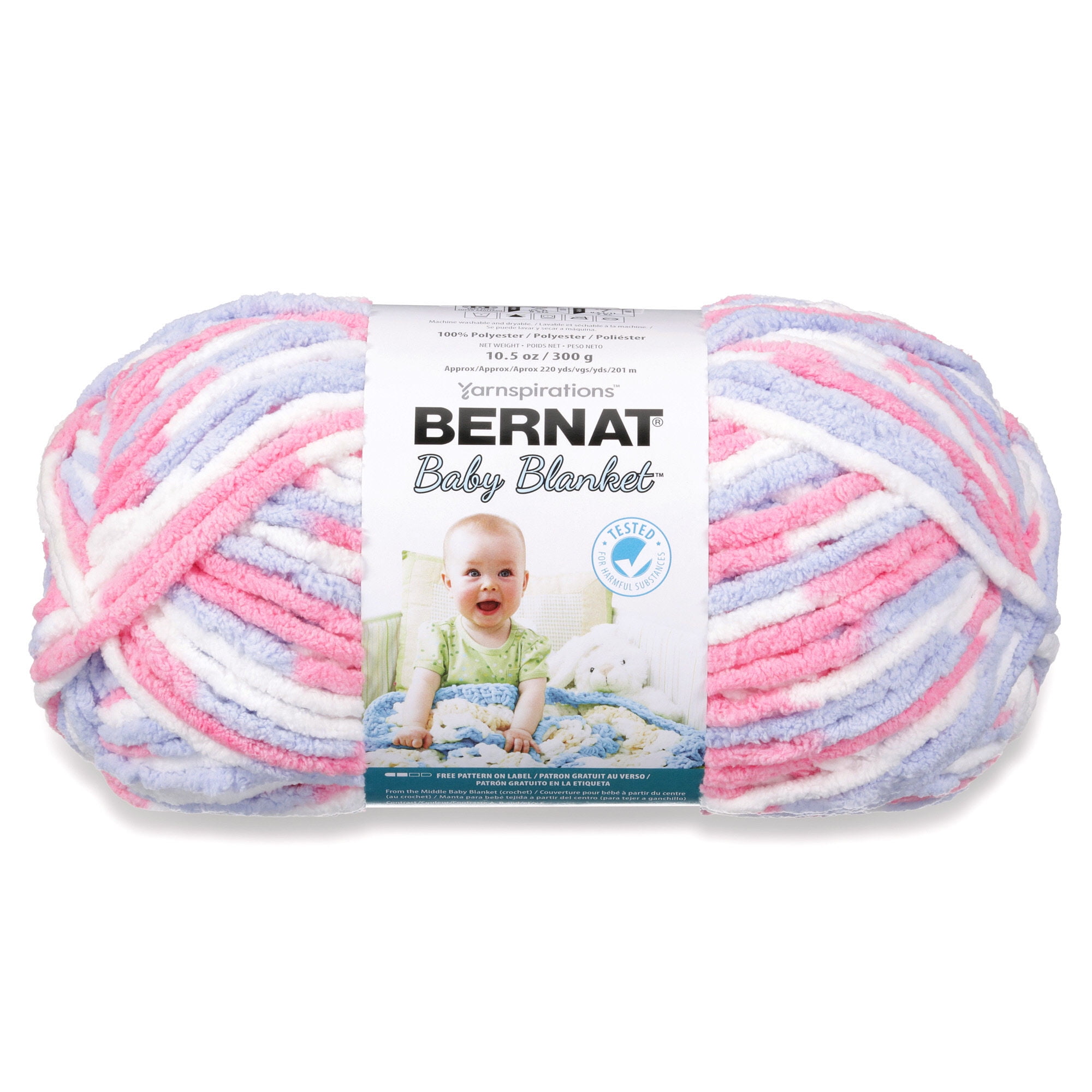Bernat Baby Blanket Yarn, Pink/Blue Ombre, 10.5oz(300g), Super Bulky, Polyester