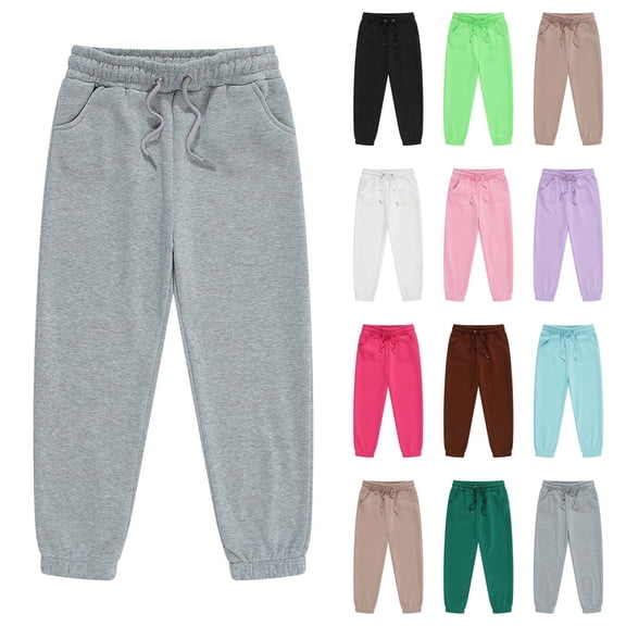 Pretxorve Kids Girls Boys Pants Solid Fleece Thermal Elastic Waist Side Pockets Fall Winter Bottoms 5-14Y