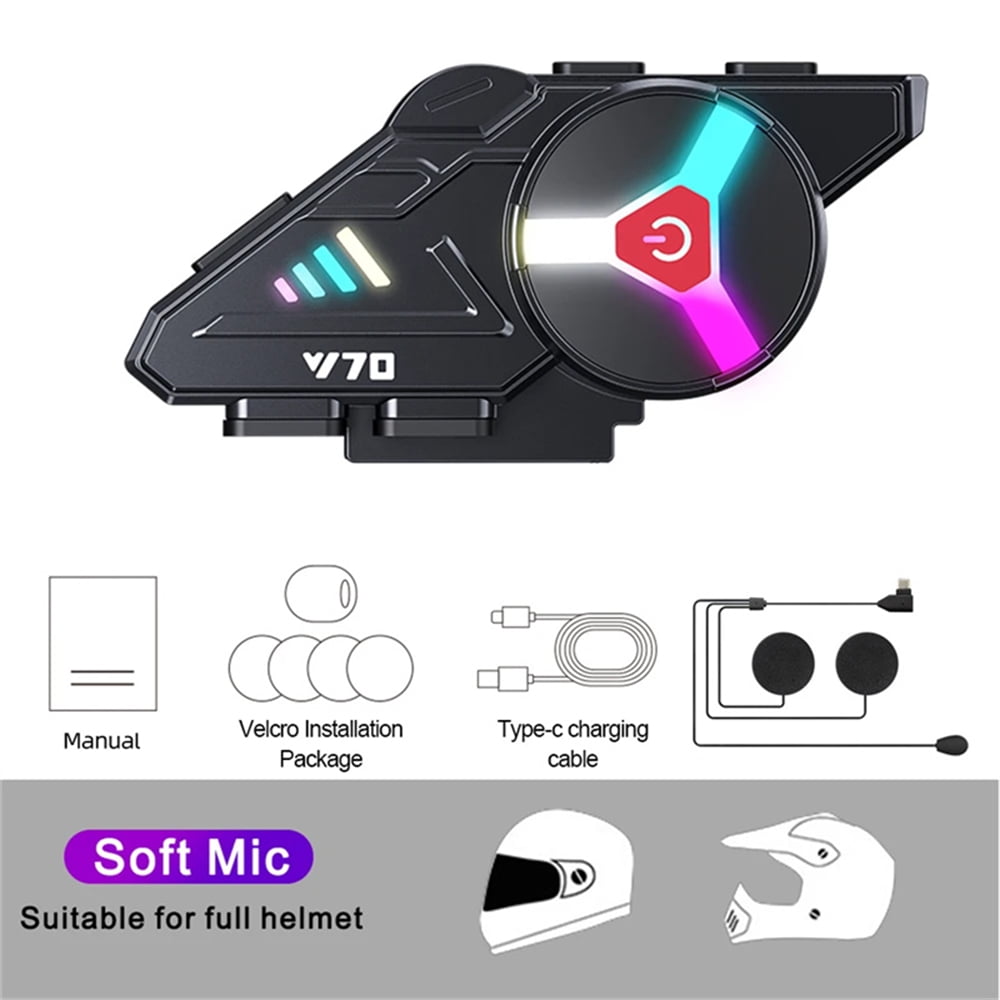 Y70 Motorcycle Intercom Headset Bluetooth with Music Sharing, Helmets Earphone Motos Riders Wireless Bluetooth Headset