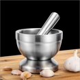 thumbnail image 4 of Trituradora de pastillas doble de acero inoxidable, trituradora de especias segura para alimentos, juego de base de mortero y maja, tazón, pesto en polvo, prensa de ajo, olla, molinillo de hierbas, 4 of 5