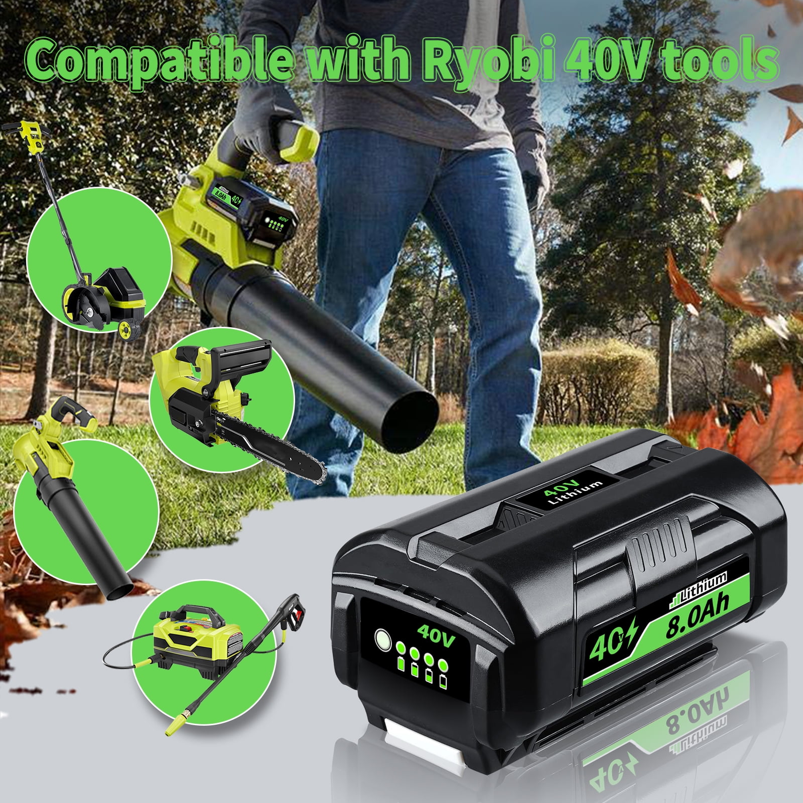 1 Pack 40V 8.0Ah Replacement for Ryobi Battery Compatible with Ryobi 40v Battery Fits for Ryobi Battery 40v OP4060 OP4015 OP4026 OP40201 OP40261 OP4030 OP4040 OP40401 OP4050 OP40501 Fast Charging