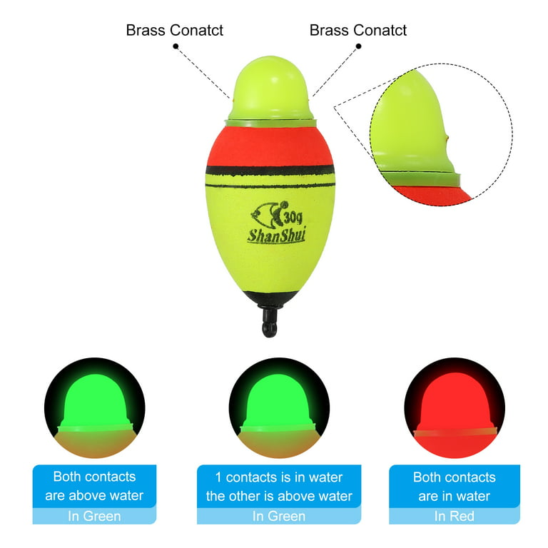 Uxcell 2.5oz Lighted Fishing Slip Bobbers EVA Green Red LED Light Up  Fishing Float, Yellow, 2 Pack 