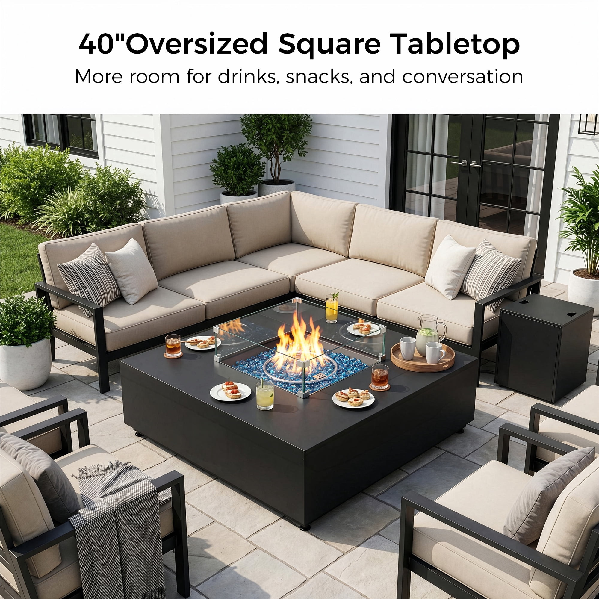 RADIATA 40" Square Propane Fire Pit Table, Dual Fuel Natural Gas Fire Pit Convertible, 50,000 BTU Outdoor Fire Pit Table for Outside Patio