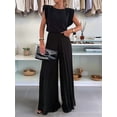 thumbnail image 4 of Lounge Sets for Women Two Piece Outfits Knit Cap Sleeve Tops Wide Leg Pleated Pants Black XXXL, 4 of 7
