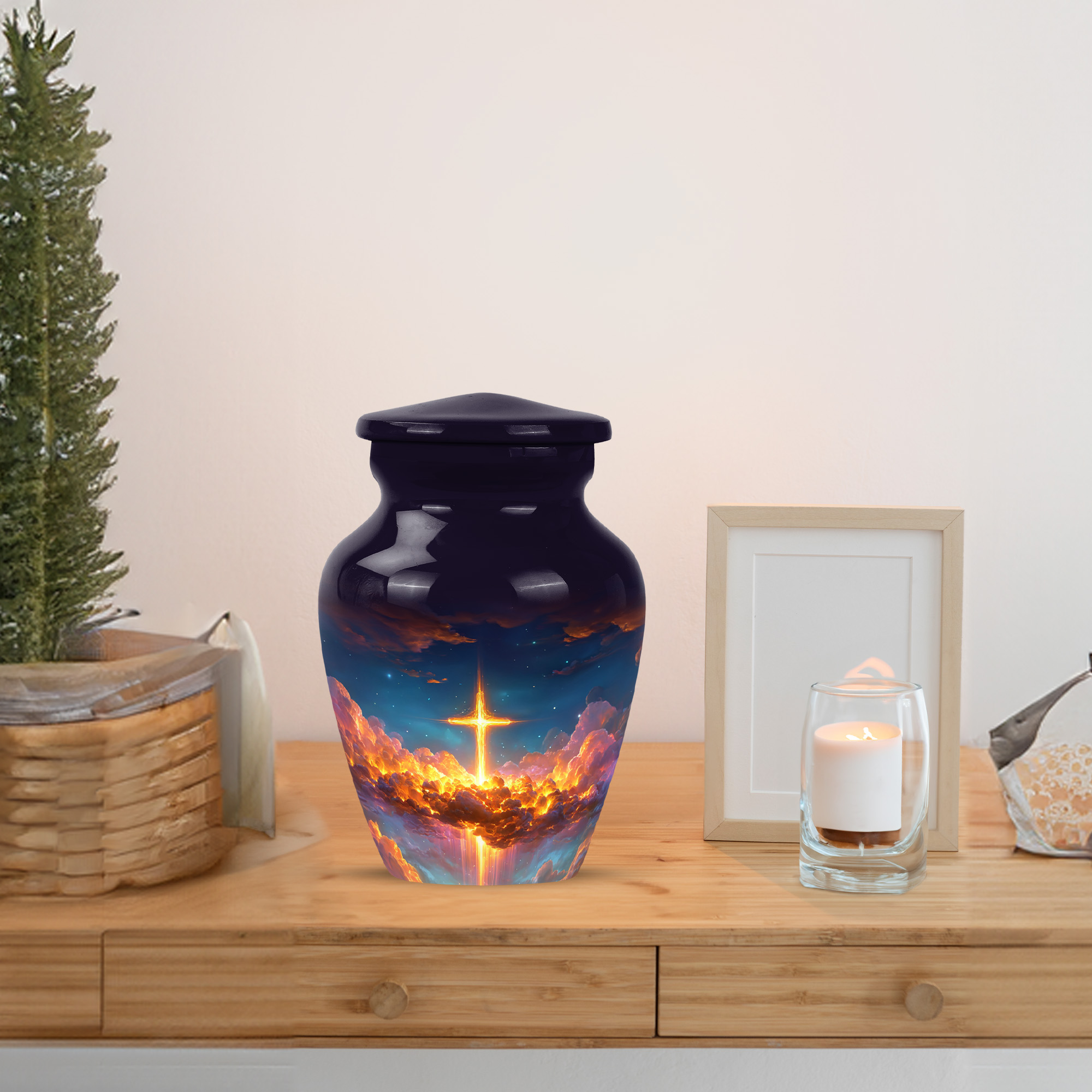 MUKTIVE Cross Mini Burial Urn for Ashes for Women, Small Blue Cremation Urns for Human Ashes Adult Man, Keepsake Memorial Urns for Adult Male, Funeral Urn for Mom and Dad, 3 Inch