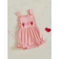 thumbnail image 2 of SUNSIOM Baby Girls Summer Sweet Overalls Infant Sleeveless Lobster Bow Embroidery Ruffle Trim Romper, 2 of 6