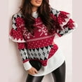 thumbnail image 4 of Odeerbi Christmas Sweaters For Women Knit Sweater Round Neck Loose Temperament Long Sleeve Top Red, 4 of 8