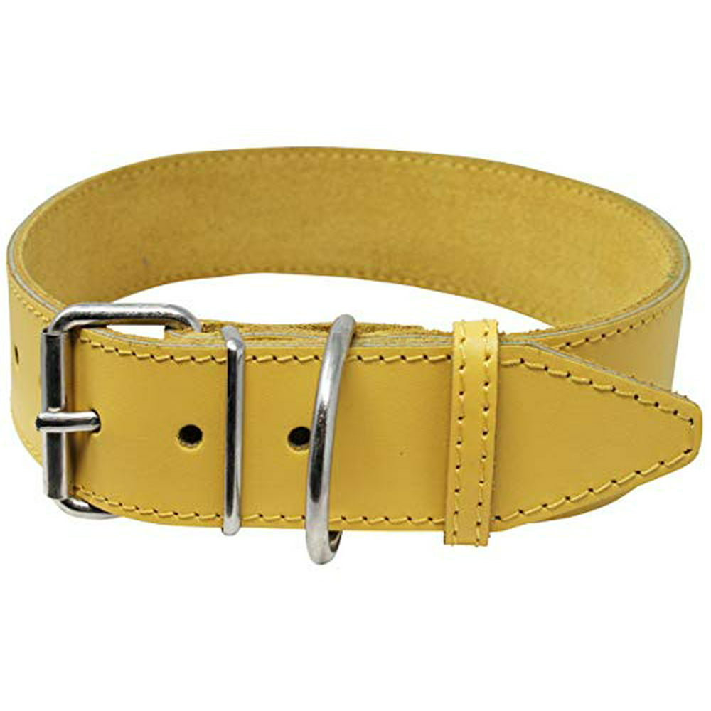 High Quality Genuine Leather Dog Collar Yellow 7 Colors (21