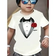 thumbnail image 1 of Camiseta informal de cuello redondo para niño con estampado gráfico de cuello de esmoquin falso, tejido de punto de algodón suave, elasticidad media, corte regular para primavera/verano/otoño, ropa, 1 of 5