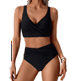 thumbnail image 1 of Ensembles de Bikini pour Femmes Maillot de Bain Deux Pièces Taille Haute Col en V Torsadé Bretelles Spaghetti Réglables, 1 of 9
