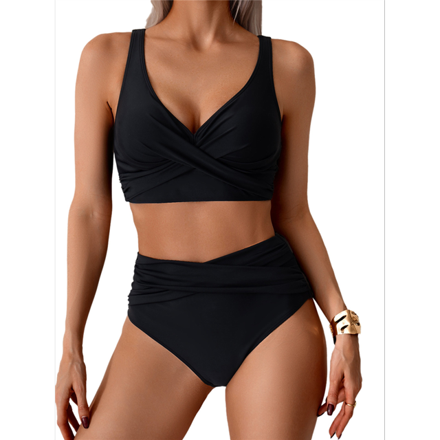 Women's Bikini Sets Two Piece Swimsuit High Waisted V Neck Twist Front Adjustable Spaghetti Straps Bathing Suit
