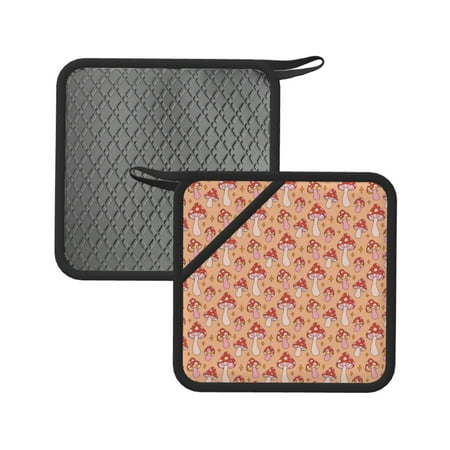 

2PCS Pot Holders for Kitchen - Heat Resistant Silicone Pot Holders with Hanging Loop Mushroom print A Non Slip Oven Hot Pads Potholders for Decor Baking Cooking Kitchen