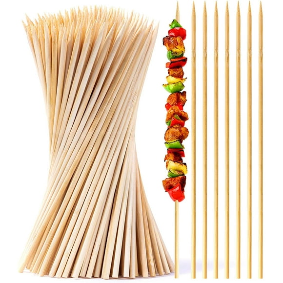 500Pcs Natural Bamboo Skewers, 4mm Thick Sturdy Wood skewers for BBQ, Fruit Kabob, Appetizer, Grilling, Shish Kabob, Hot Dog Forks, Marshmallows (10")