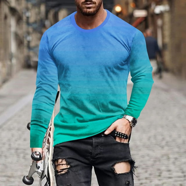 Meichang T-Shirt à Manches Longues pour Homme en Coton, T-Shirts Graphiques pour Homme Décontractés à Imprimé 3D d'Illusion d'Optique, T-Shirts Fantaisie à Col Rond Confortables à Manches Longues pour Homme