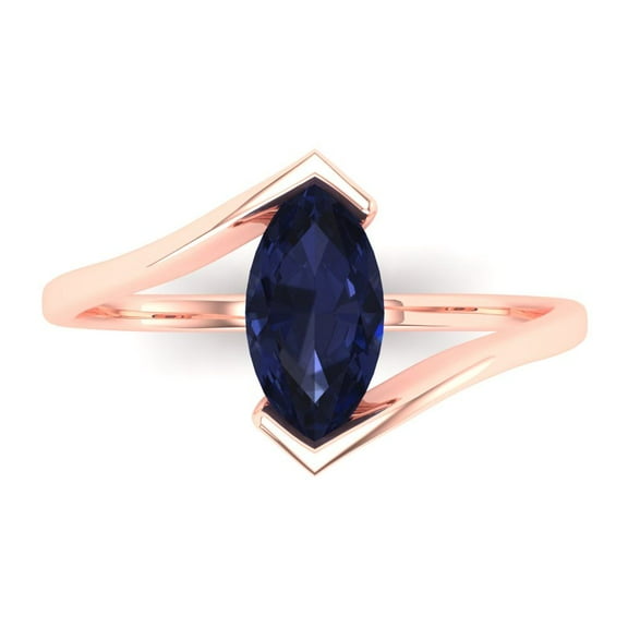 Solitaire Engagement Ring for Women - 2ct Simulated Blue Sapphire in 14K Rose Gold Promise Ring