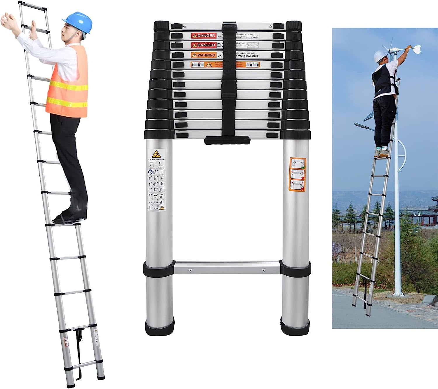 Telescoping Ladder, 12 FT Aluminum Telescopic Ladder Extension