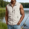 thumbnail image 4 of CCRFTGI Vest for Men Golf Lightweight Outdoor Sleeveless Windproof Running Softshell Zip Up Jacket With Multi-Pockets Hiking Sports Travel Waterproof Windbreaker Vest Beige S, 4 of 6