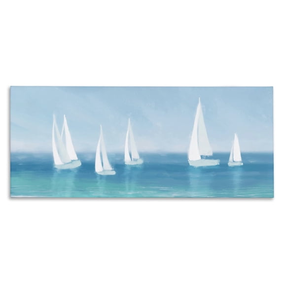 Stupell Industries White Sail Boats across Soft Blue Coast,20 x 48,Designed by Dan Meneely