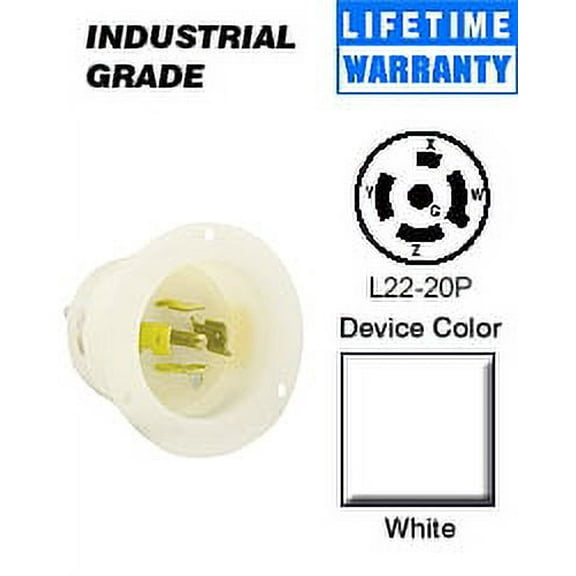 Leviton 2525 Flanged Inlet Locking Blade L22-20P 20A 277/480V 3PY 4P5W Grounding - White