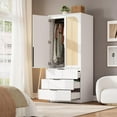 thumbnail image 2 of IdealHouse Armoire Wardrobe Closet with 3 Drawers and 2 Doors, Modern Tall Wooden Wardrobe Cabinet for Hanging Clothes, Bedroom Storage Organizer, White, 2 of 8